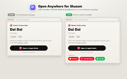 Open Anywhere for Shazam screenshot