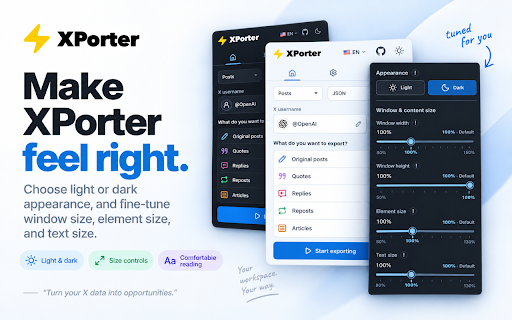 XPorter — Free X/Twitter Export: Posts, Followers · CSV/JSON/XLSX screenshot