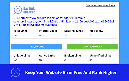 website broken link and 404 error checker screenshot