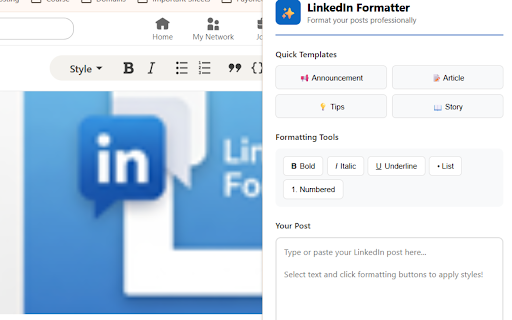 LinkedIn Formatter screenshot