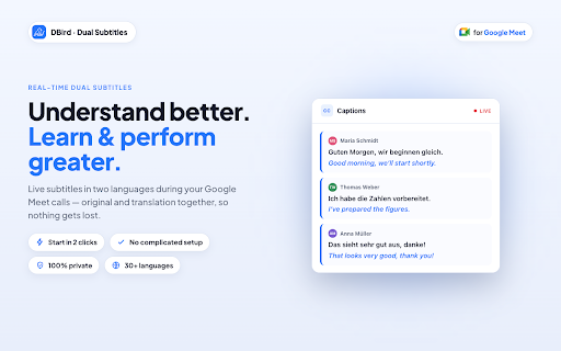 DBIRD Dual Subtitles - Google Meet screenshot