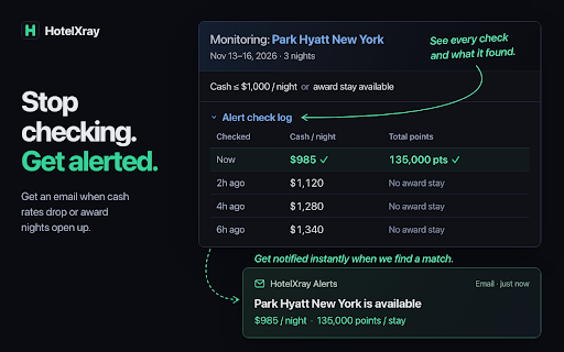 HotelXray for Hyatt, Marriott & Hilton — Live Rates, Points & Alerts screenshot