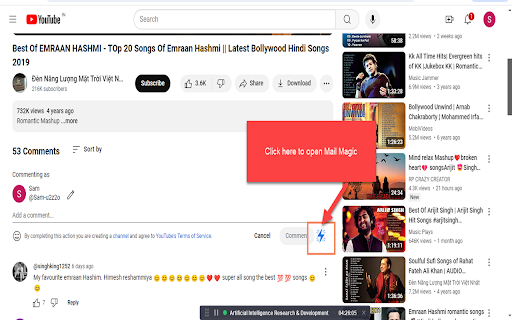 MailMagic AI assistant for Youtube comments screenshot