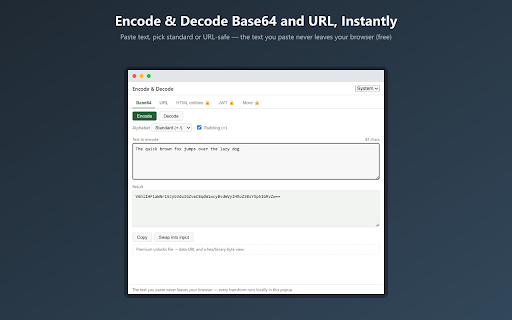 Encode & Decode: Base64, URL, HTML & JWT screenshot
