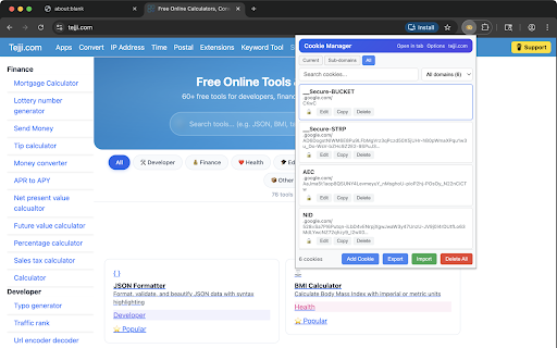 Cookie Manager screenshot