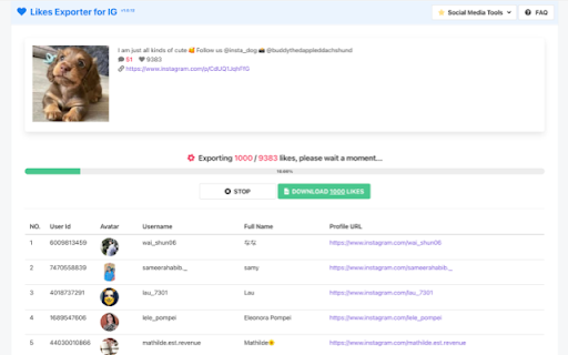 Likes Exporter screenshot