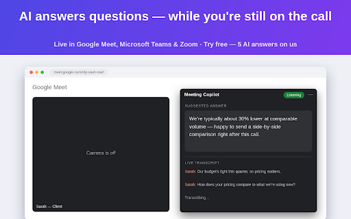 Meeting Copilot: AI Meeting Assistant — Live Transcript & Answers screenshot