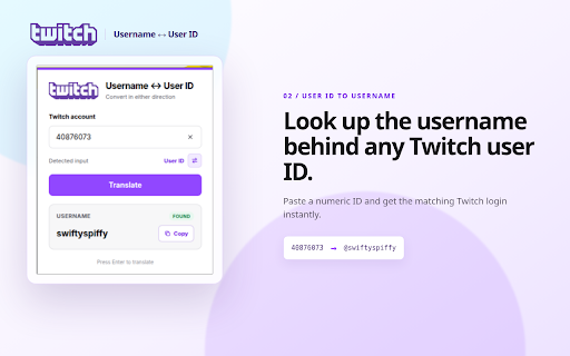 Twitch Username and User ID Translator screenshot