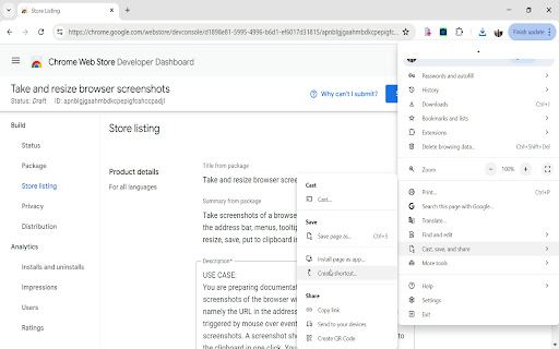 Take and resize browser screenshots screenshot