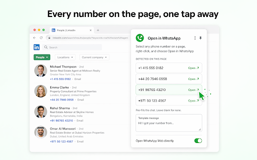 Open in WhatsApp: Click-to-chat for any phone number screenshot