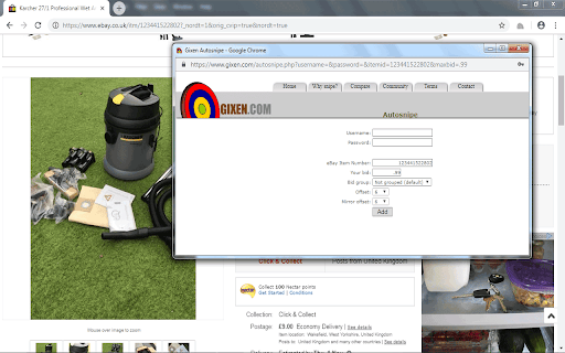Gixen eBay Sniper Autosnipe screenshot