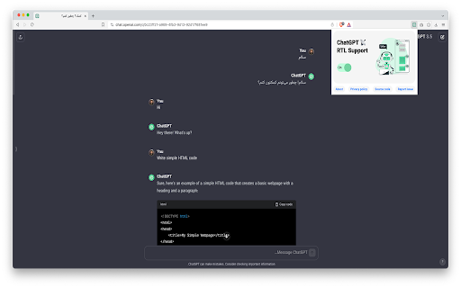 ChatGPT RTL Support (Farsi/Arabic) screenshot