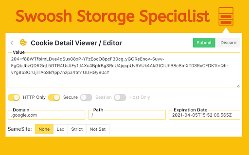 Swoosh Cookie and Local Storage Specialist screenshot