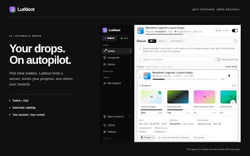 Lurkloot - Twitch & Kick Drop Farmer screenshot