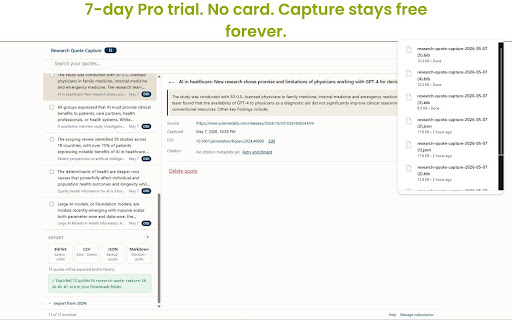 Research Quote Capture screenshot