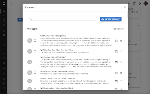 Garmin Connect workouts manager screenshot