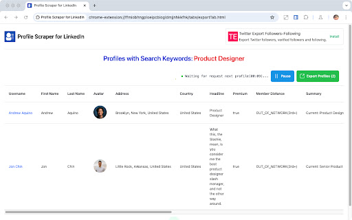 Profile Scraper for LinkedIn™ screenshot