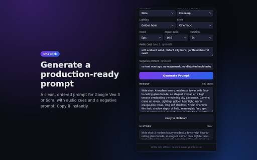 Veo Prompt Generator - AI Video Prompt Builder screenshot