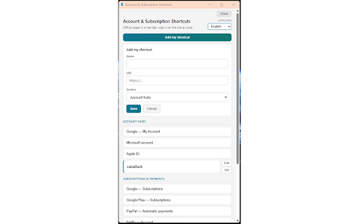 Account & Subscription Shortcuts screenshot