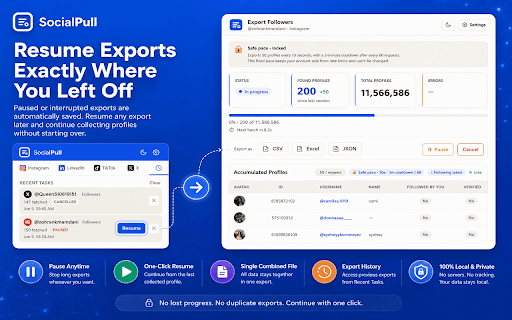 SocialPull — Export Followers to CSV/Excel screenshot