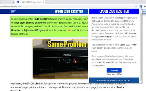 EPSON L380 RESETTER screenshot