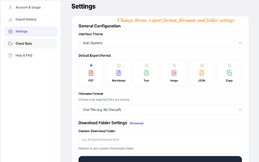 Venice AI to PDF: Export Venice AI Chats to PDF, Markdown, JSON screenshot