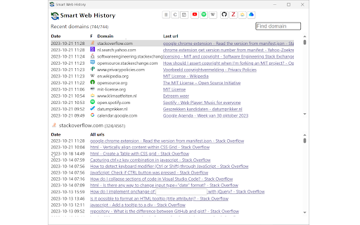 Smart Web History screenshot