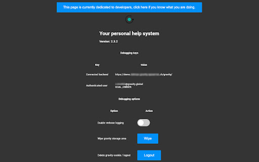 GRAVITY Personal Help System screenshot