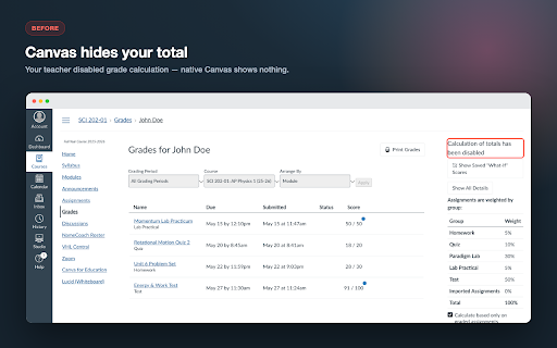 Canvas GPA Calculator screenshot
