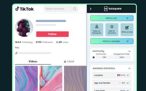 Kolsquare Analytics Sidebar screenshot