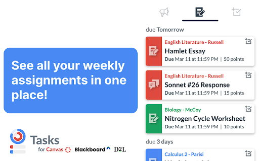 Tasks for Canvas – now supporting Blackboard, D2L Brightspace screenshot