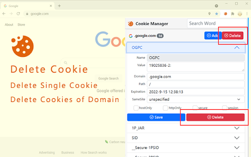 Cookie Manager screenshot