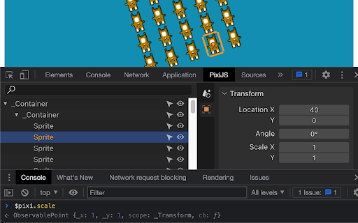 PixiJS Devtools screenshot