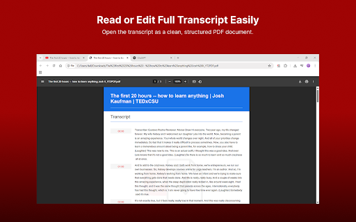 YT2PDF - YouTube Transcript Exporter screenshot