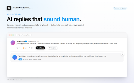 AI Comment Generator for Twitter/X screenshot