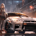 Anime Girl with Nissan GT-R R35 Night City Live Wallpaper icon