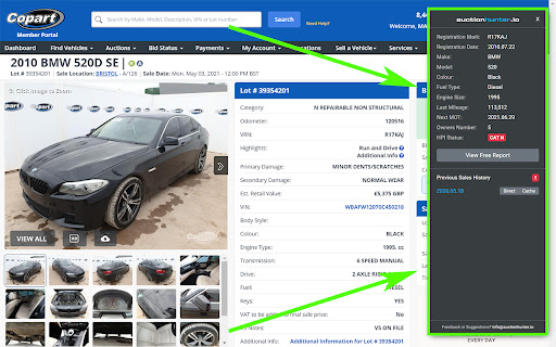 Salvage Auction Research Tool screenshot