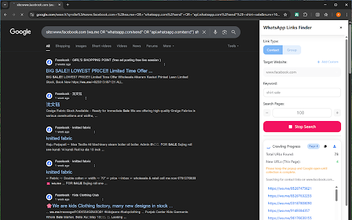 Scrape WhatsApp Group & Contact links - WA Link Finder screenshot