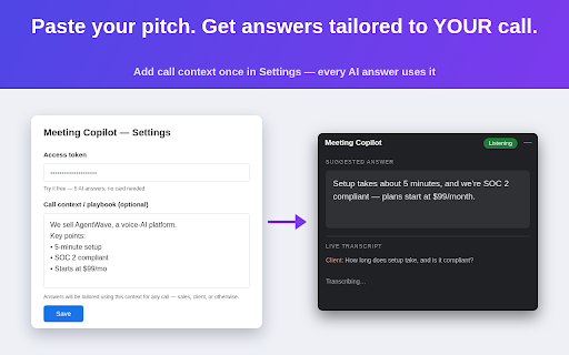 Meeting Copilot: AI Meeting Assistant — Live Transcript & Answers screenshot